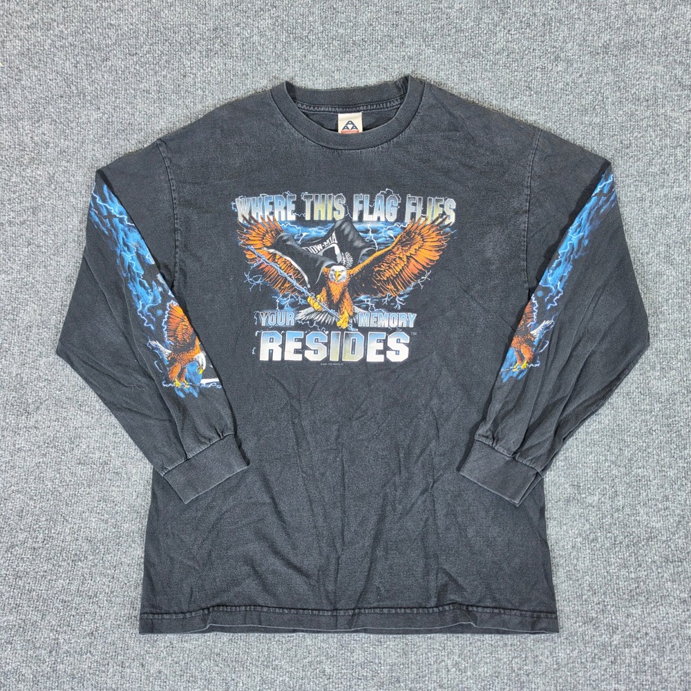 Vintage 2007 AAA POW-MIA Eagle Lightning Long Sleeve Shirt Mens Large Black